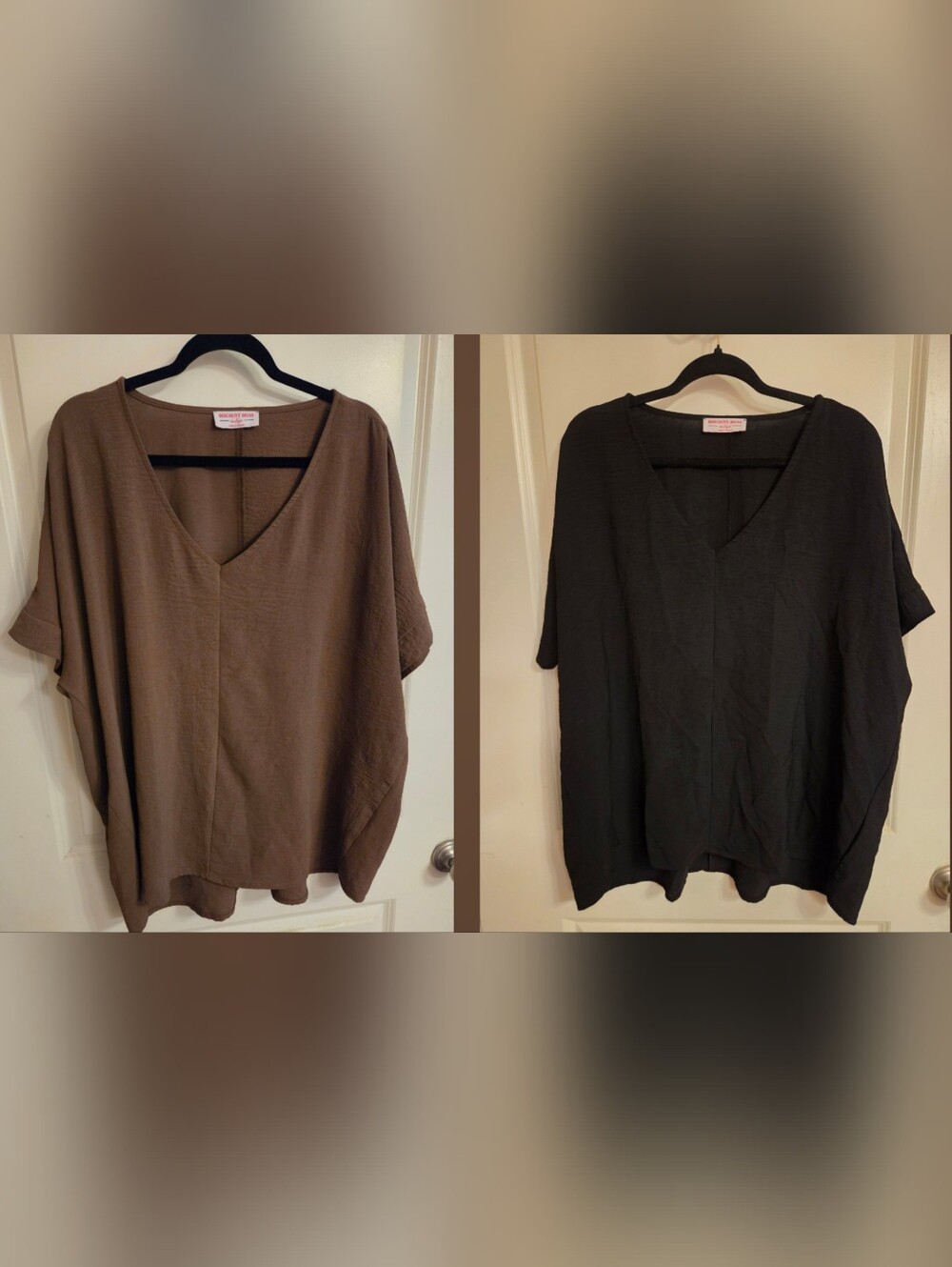TWO Discount Divas Boutique Oversized V Neck Airflow Tops | Black And Brown | XL